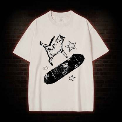 Skateboard Cat Washed T-shirt
