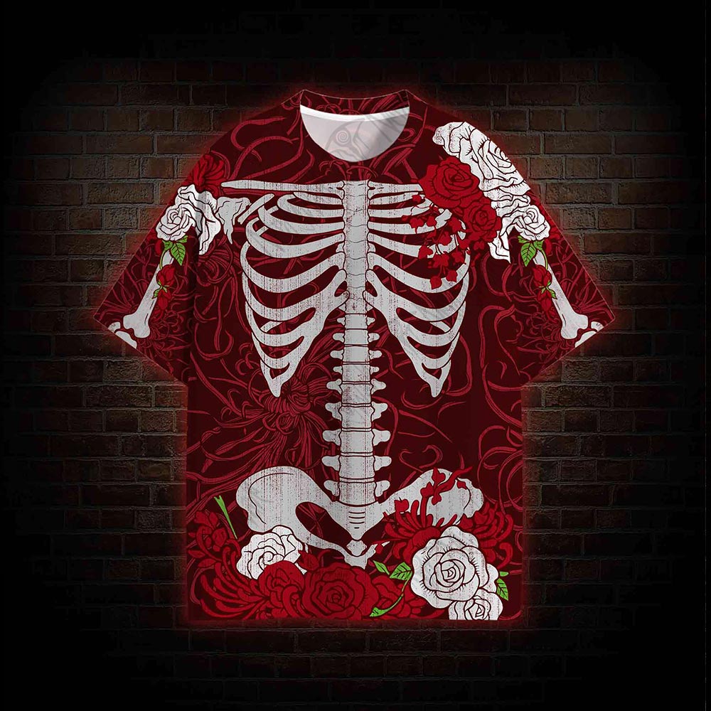 Skeleton&Flower All Over Print T-shirt