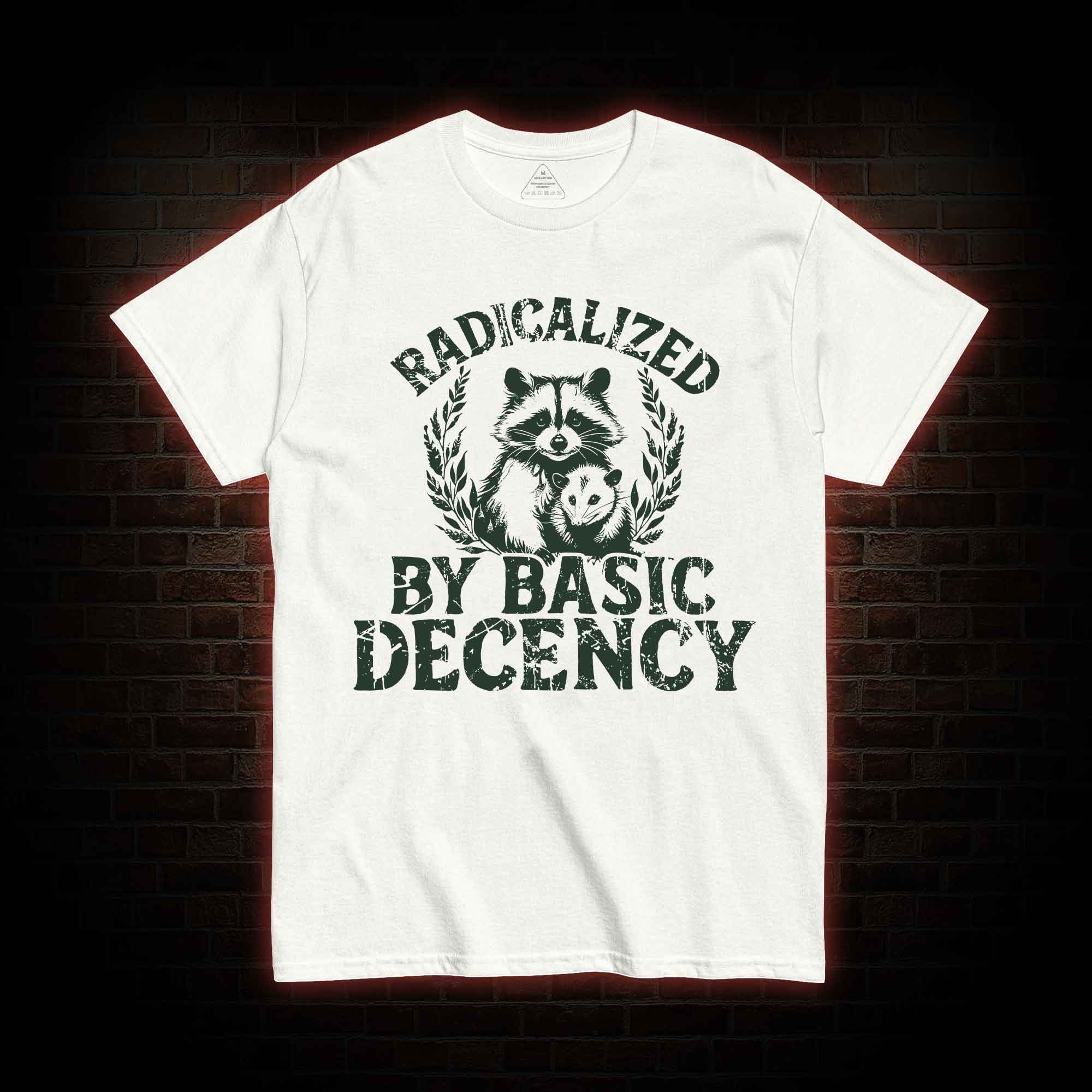 Radicalized by Basic Decency Raccoon T-shirt