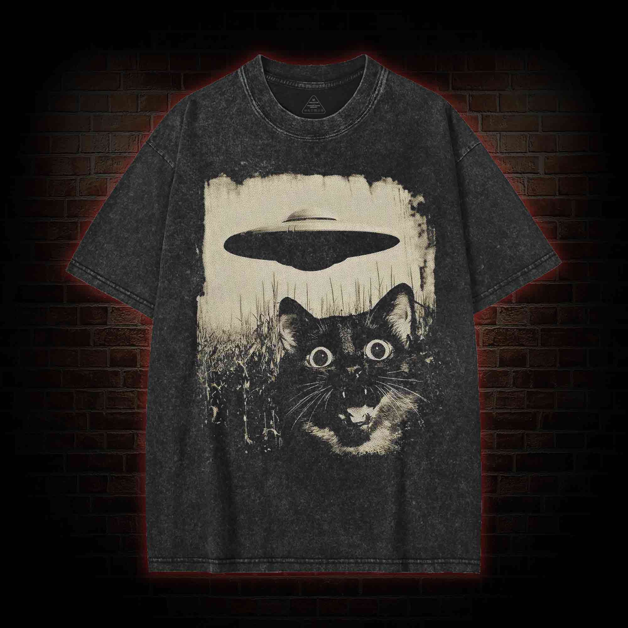 UFO & Cat Washed T-shirt