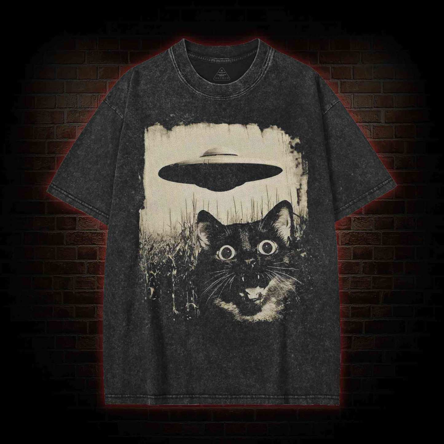 UFO & Cat Washed T-shirt