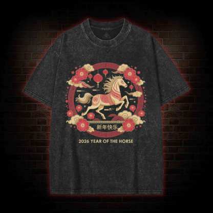 Chinese Horse New Year Washed T-shirt