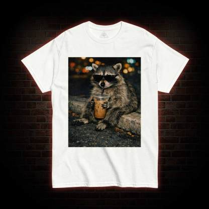 Funny Raccoon Drinking Iced Coffee T-shirt