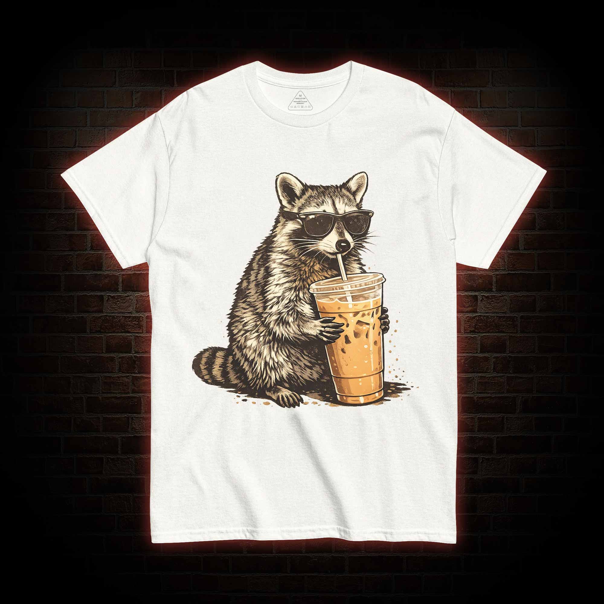 Raccoon Drinking Iced Coffee T-shirt
