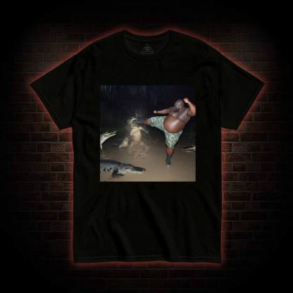 Black Guy Kick Alligator in Swamp T-shirt