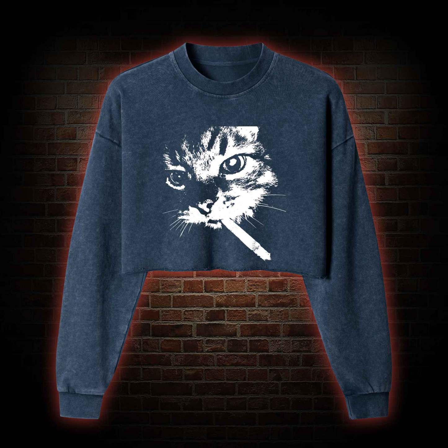 Funny Cat Meme Washed Cropped Sweatshirts