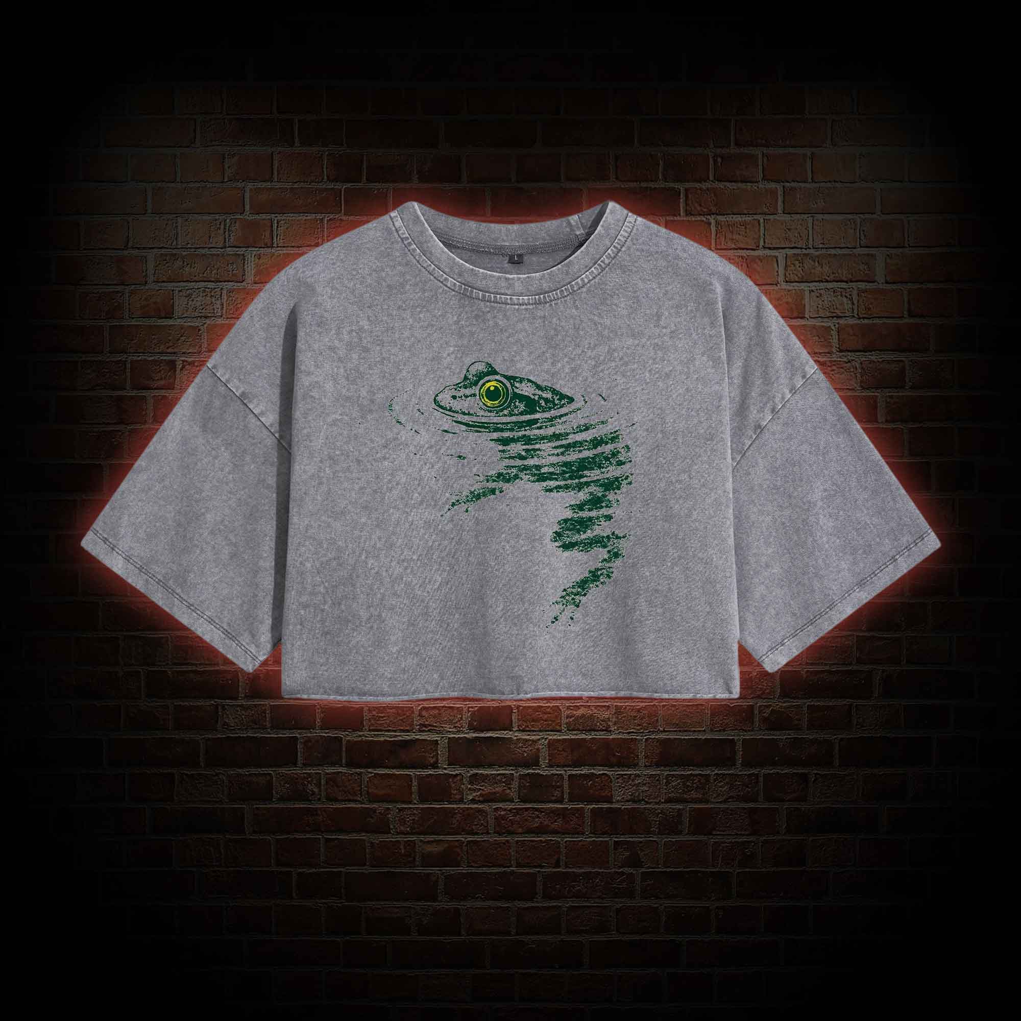 Frog Swimming Washed Cropped T-shirts