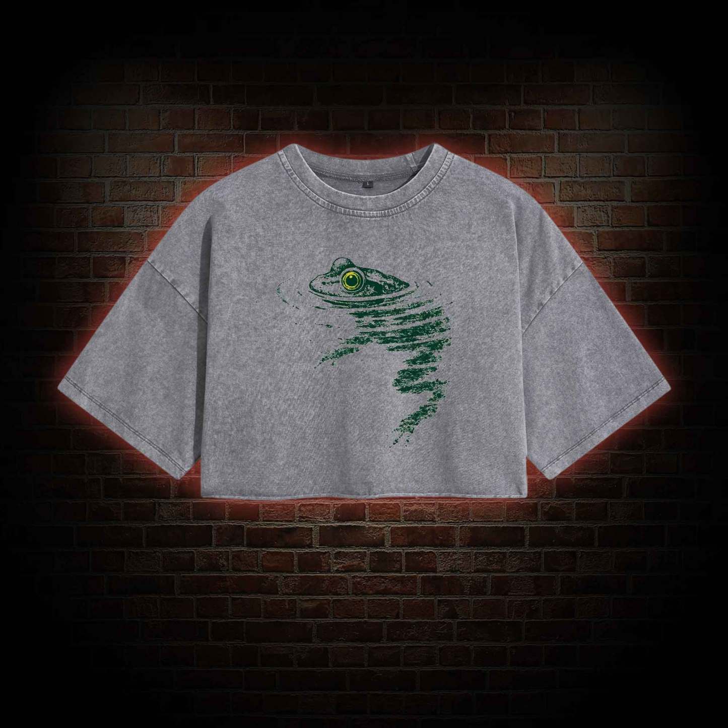 Frog Swimming Washed Cropped T-shirts