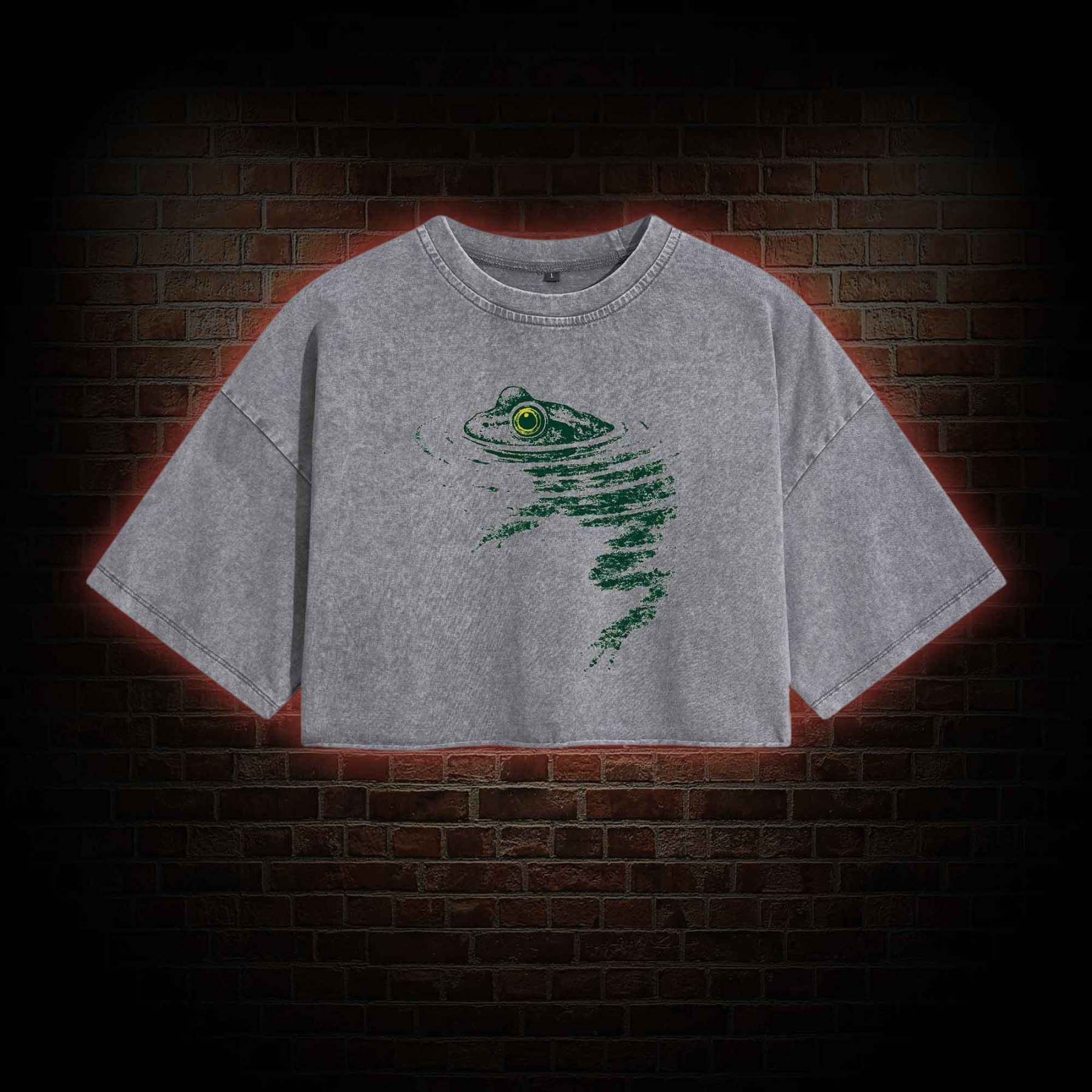 Frog Swimming Washed Cropped T-shirts