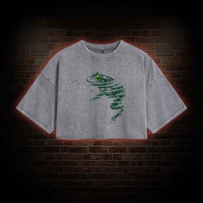 Frog Swimming Washed Cropped T-shirts