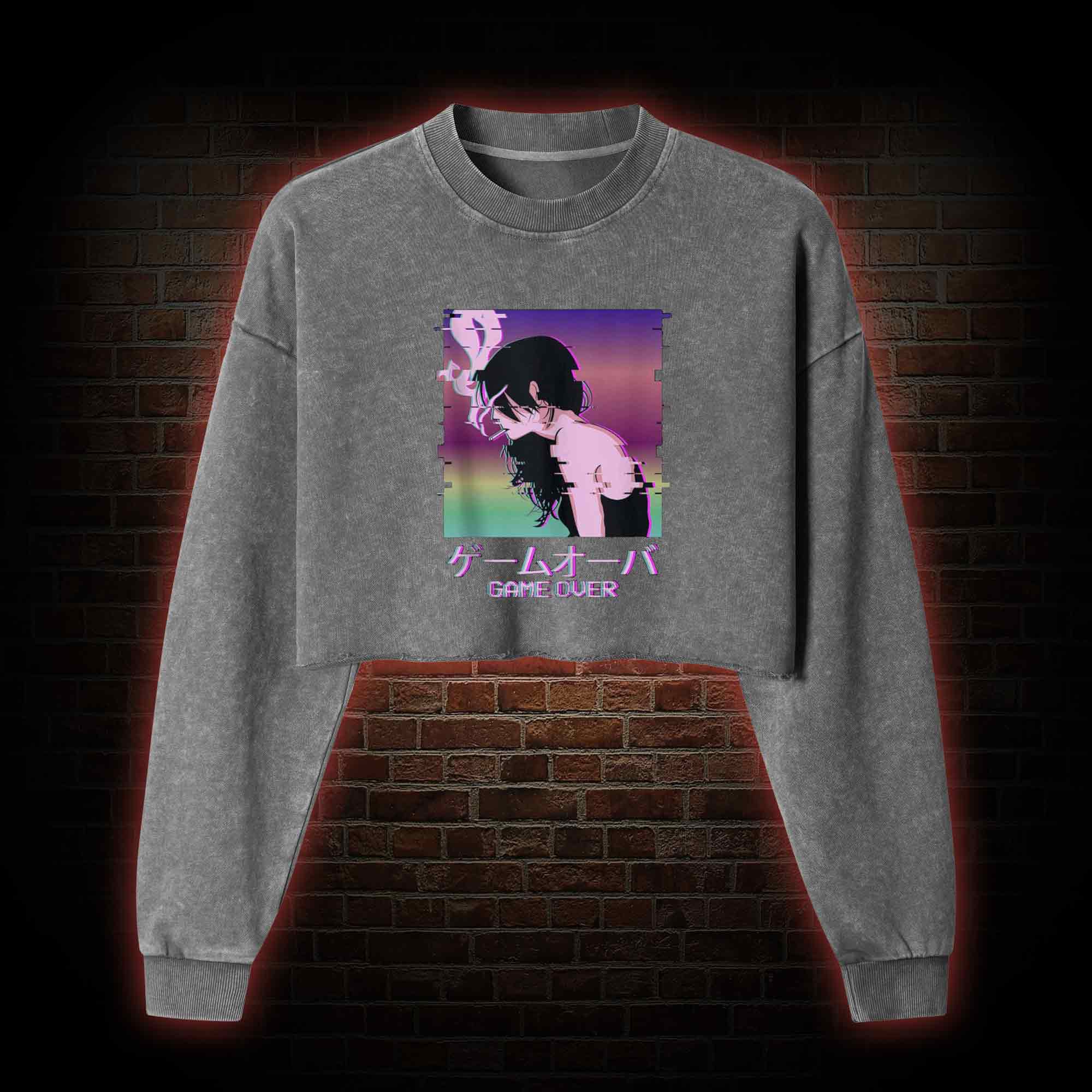 Sad Girl Washed Cropped Sweatshirts