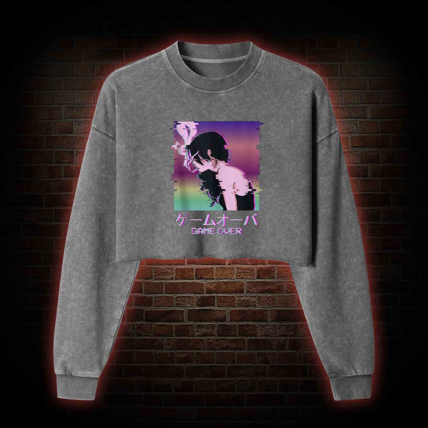 Sad Girl Washed Cropped Sweatshirts