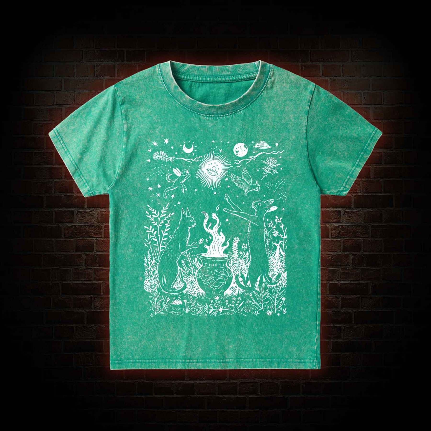Celestial Cat Kid Washed T-Shirt
