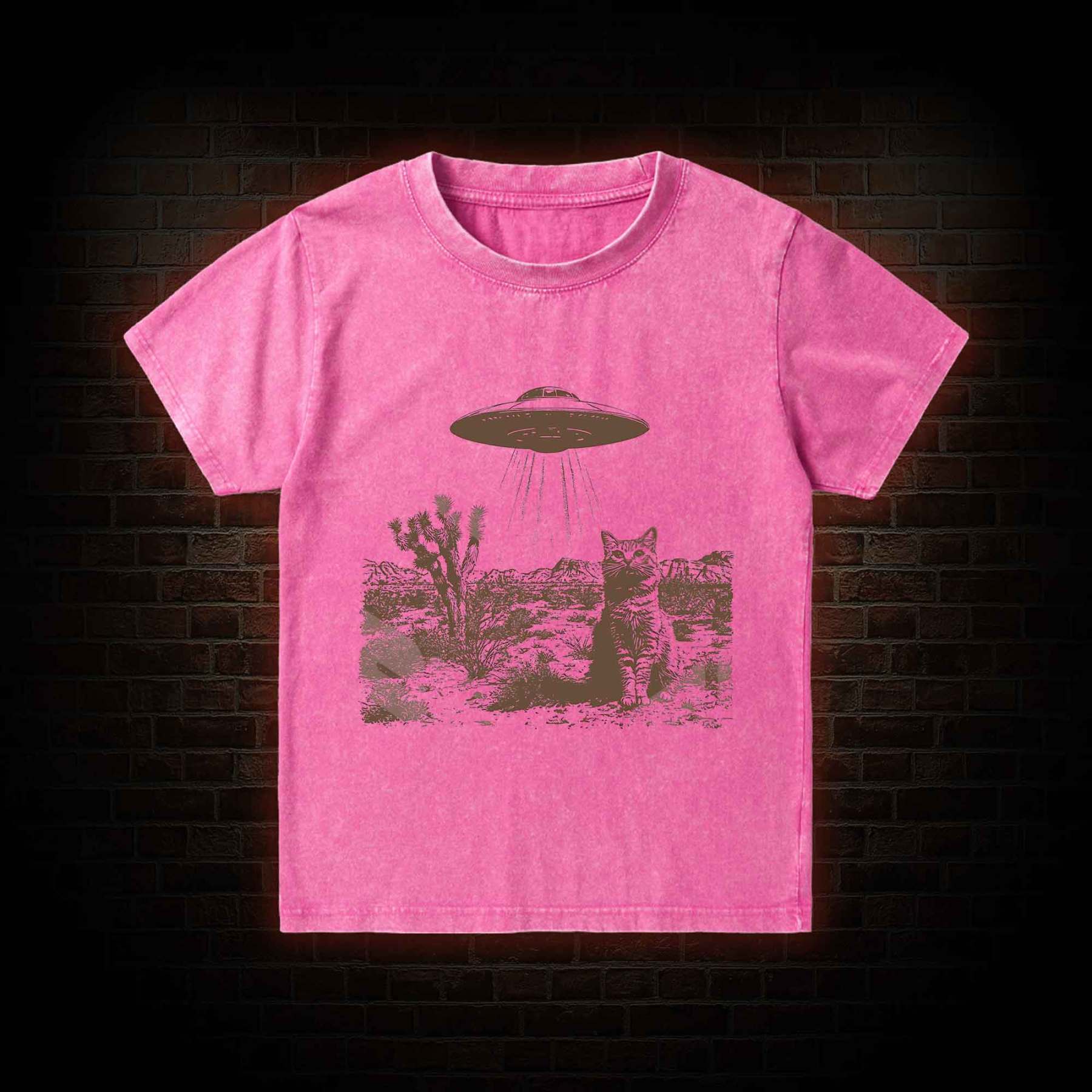 Ufo Cowboy Cat Kid Washed T-Shirt