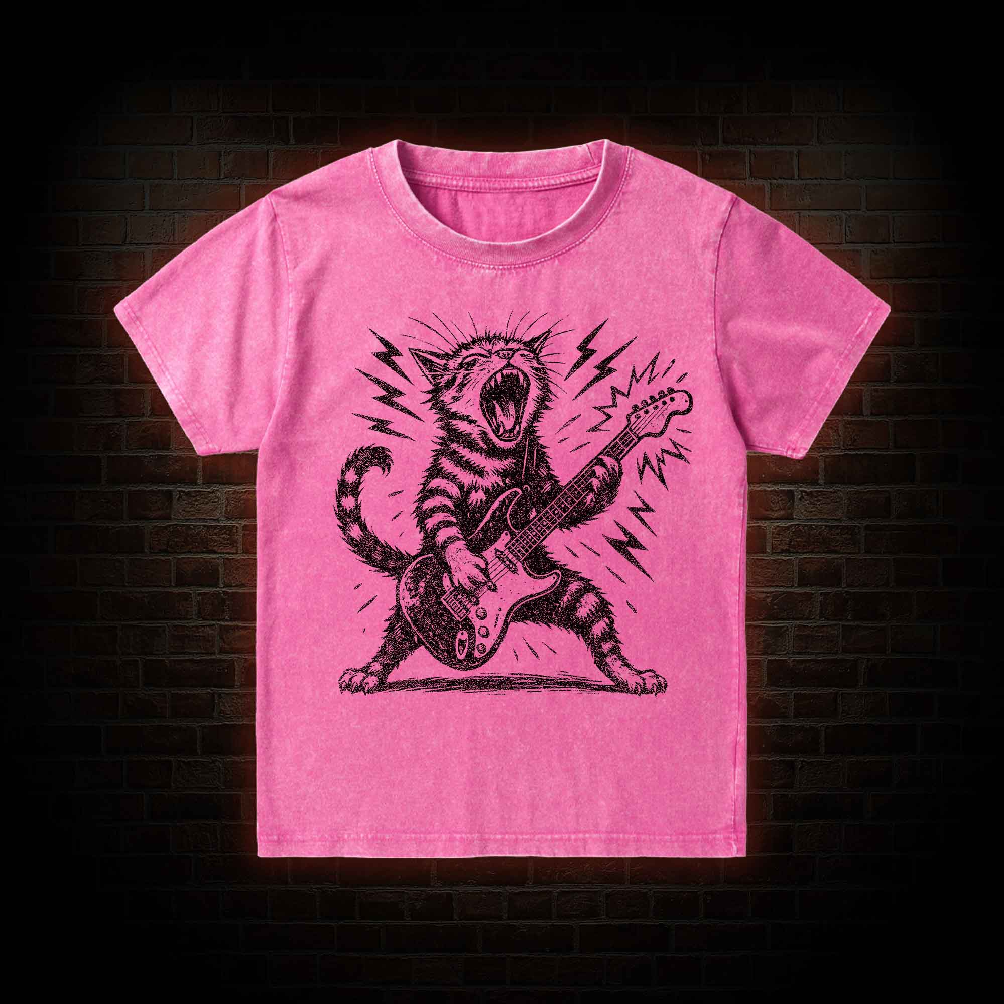 Rock and Roll Cat Kid Washed T-Shirt