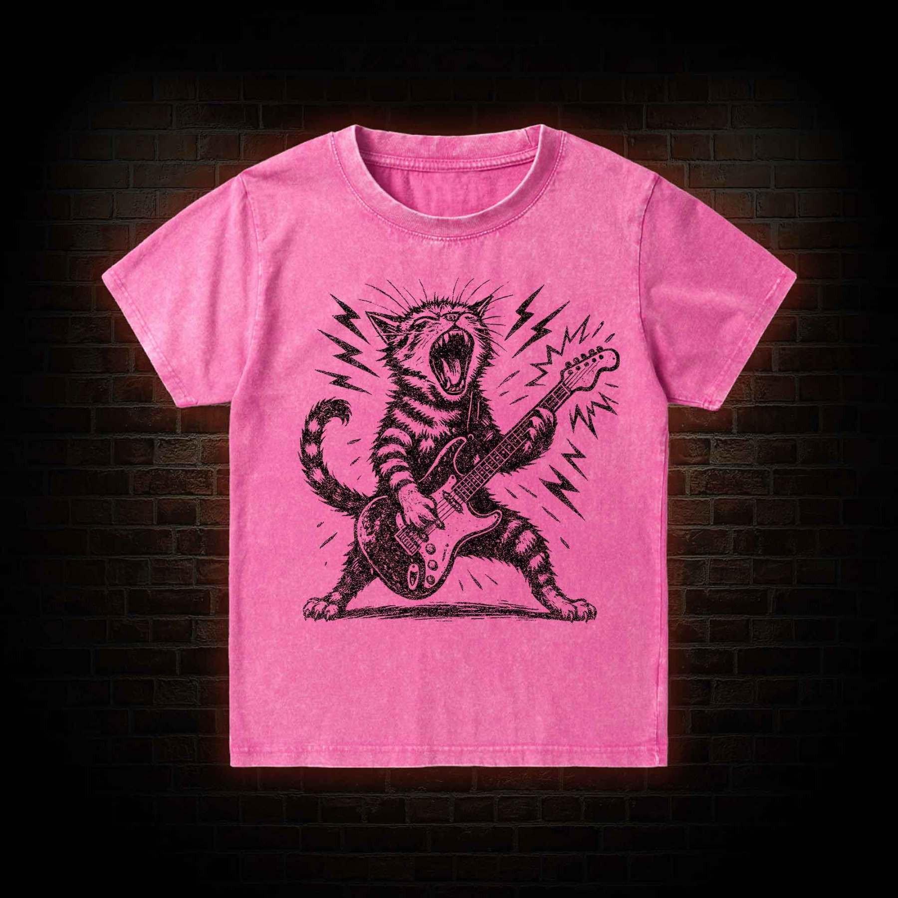 Rock and Roll Cat Kid Washed T-Shirt