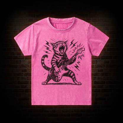 Rock and Roll Cat Kid Washed T-Shirt