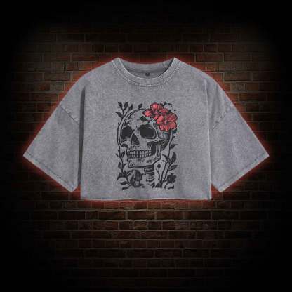 Flower Skull Washed Cropped T-shirts