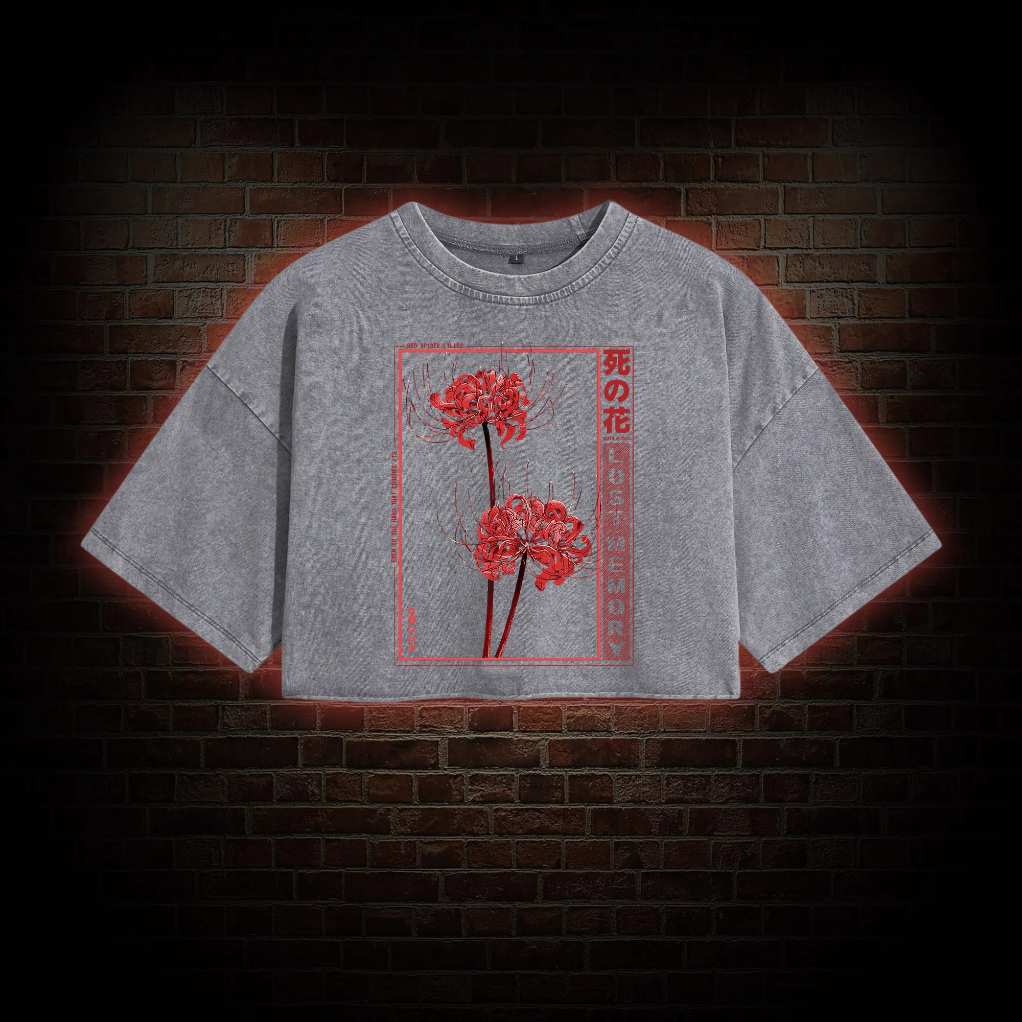 Red Spider Lily Washed Cropped T-shirts