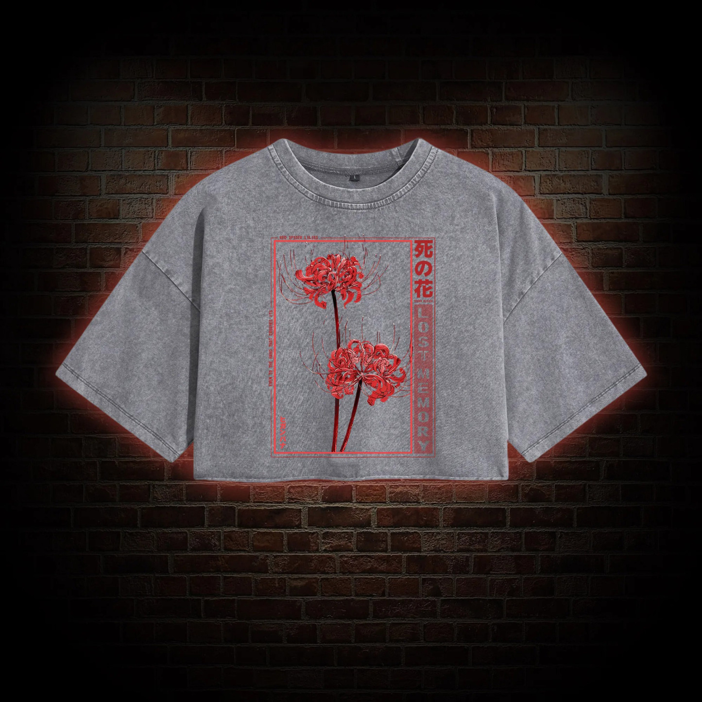 Red Spider Lily Washed Cropped T-shirts