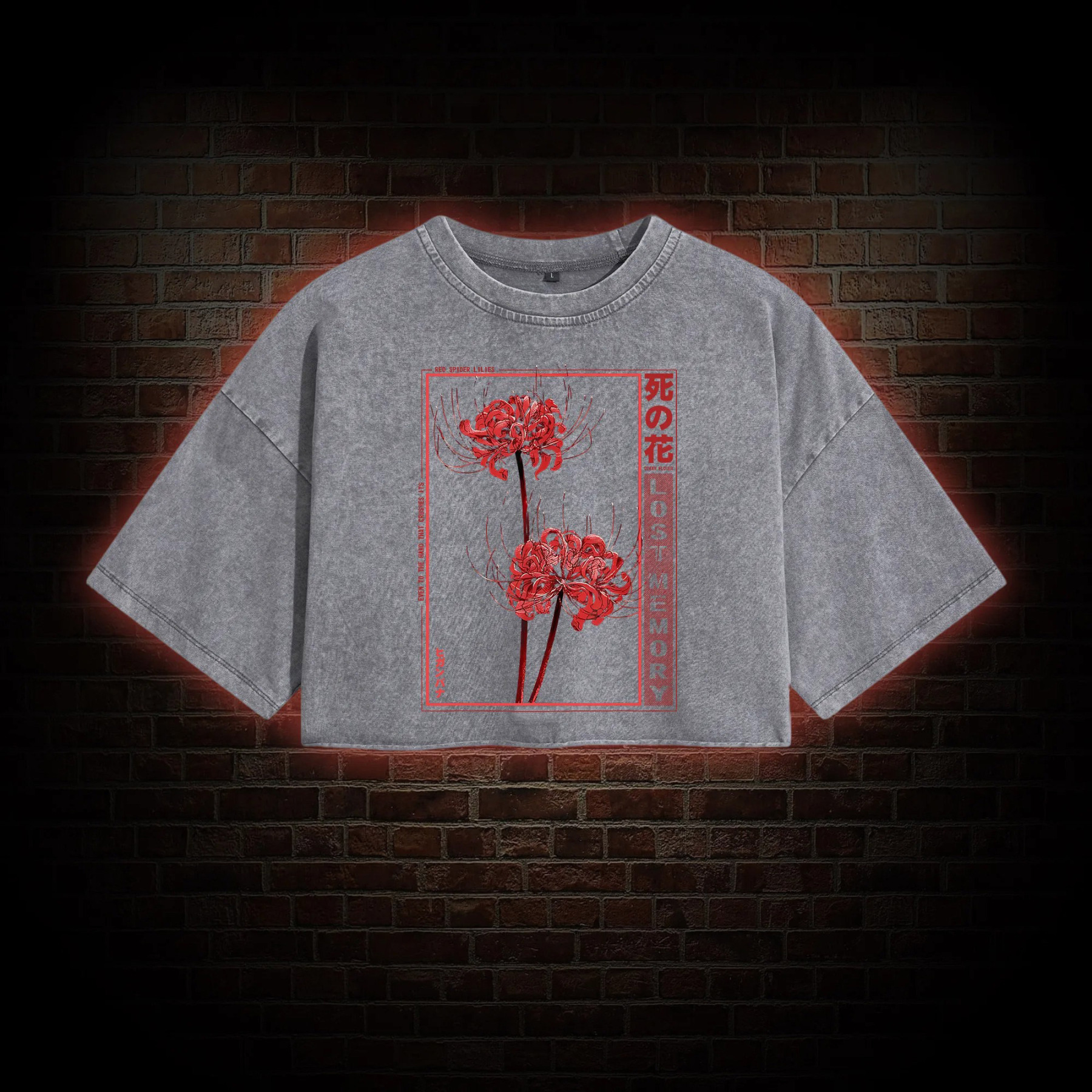 Red Spider Lily Washed Cropped T-shirts