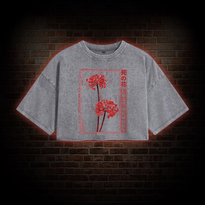 Red Spider Lily Washed Cropped T-shirts