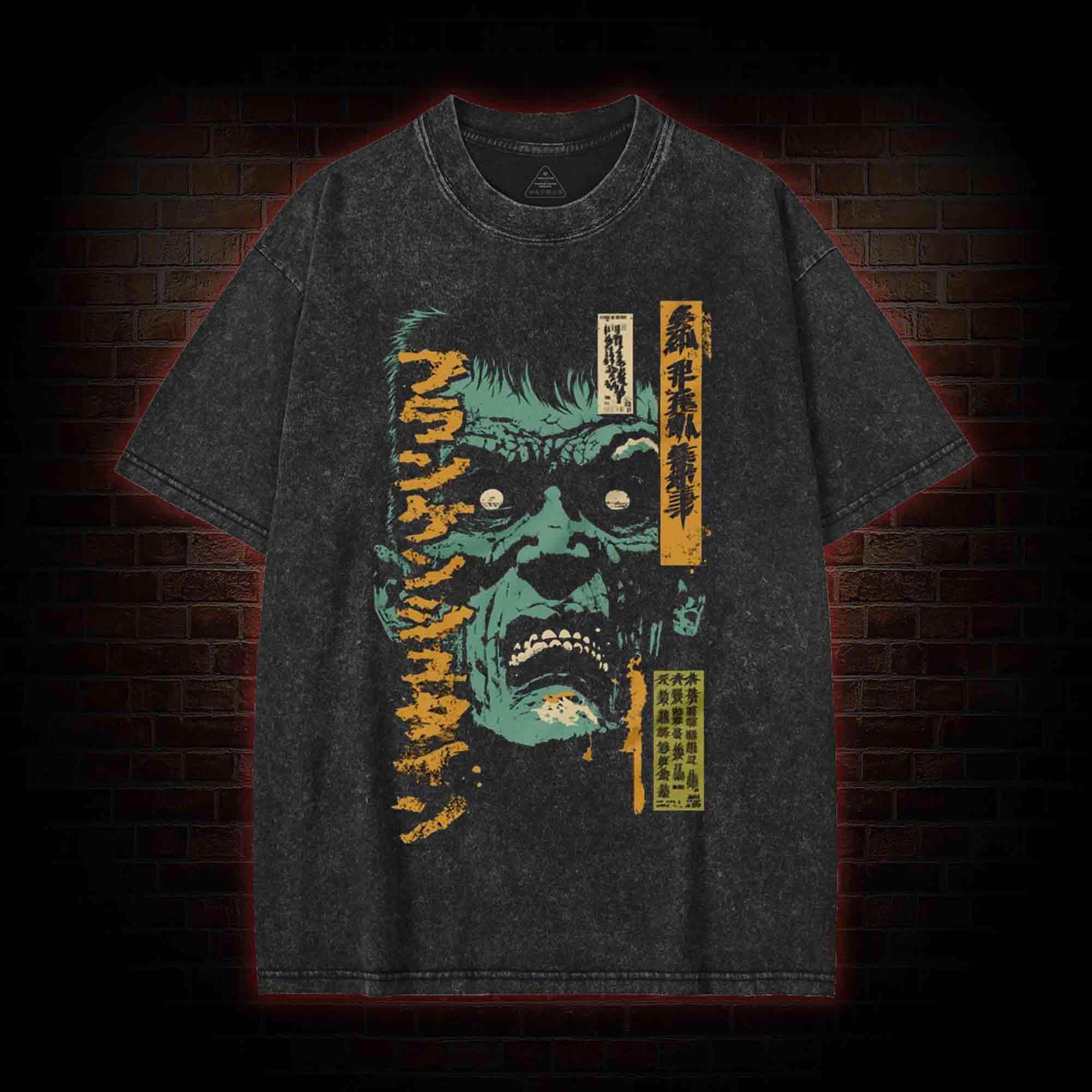 Frankenstein Retro Manga Monster Washed T-shirt