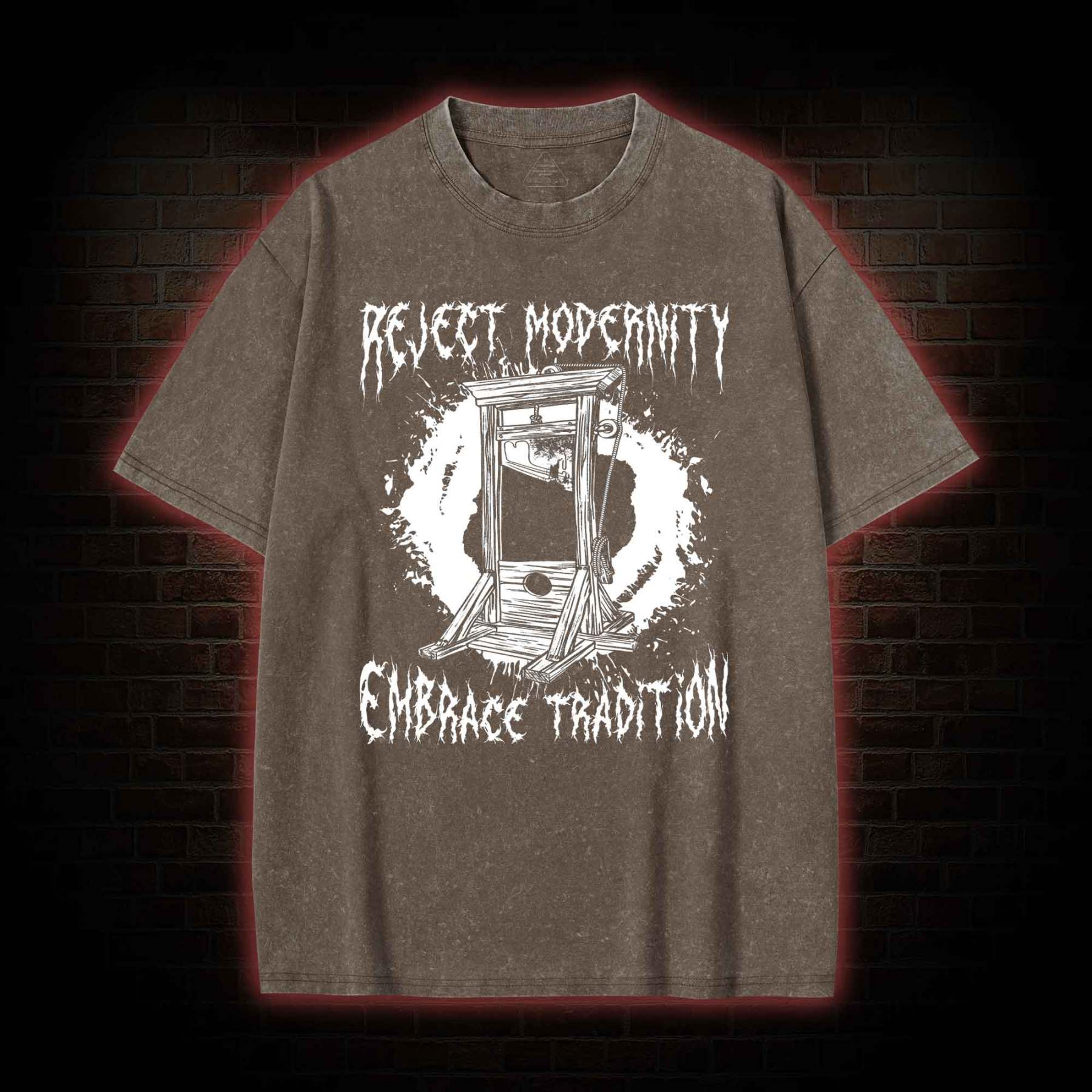 Reject Modernity Embrace Guillotine Washed T-shirt