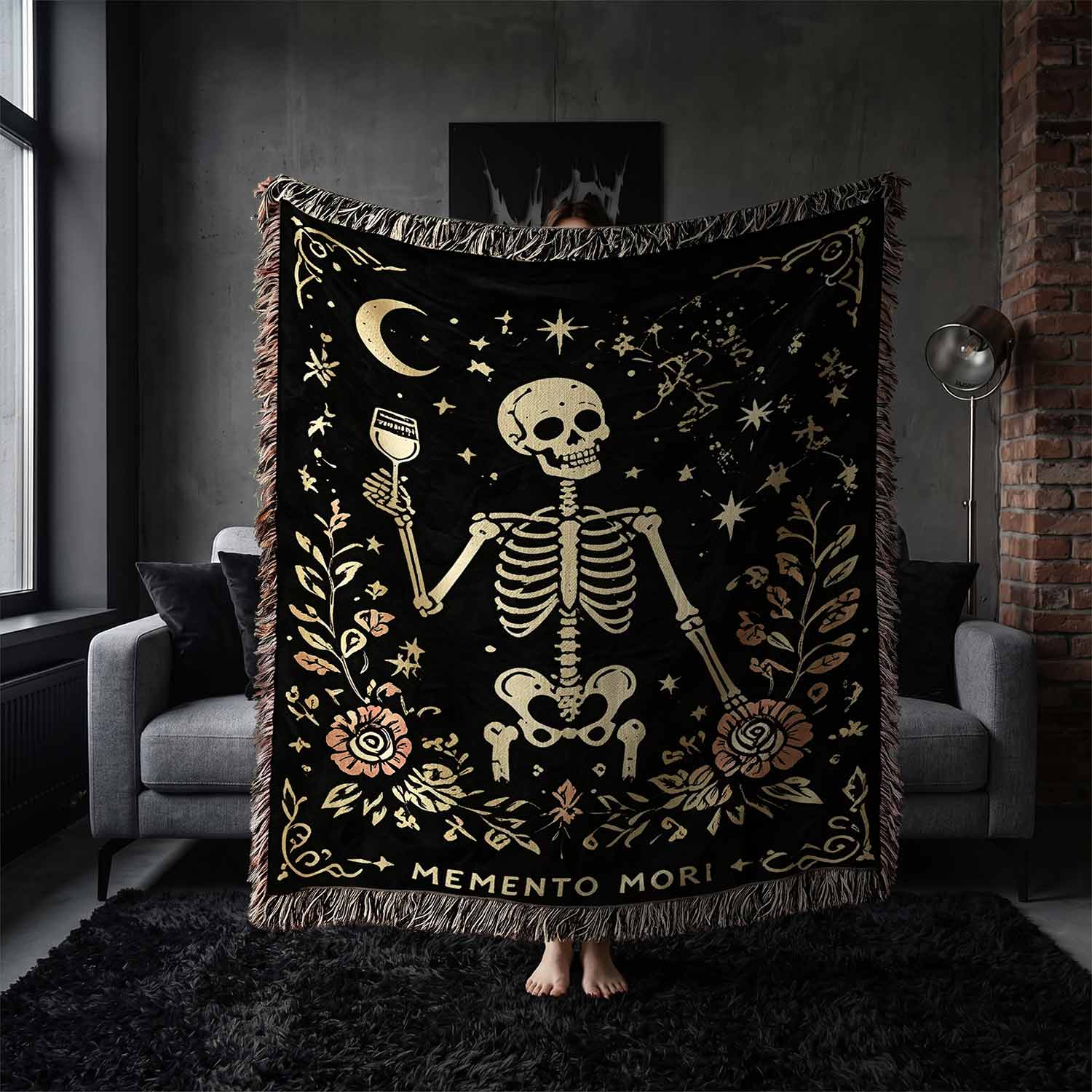 Memento Mori Woven Throw Blanket