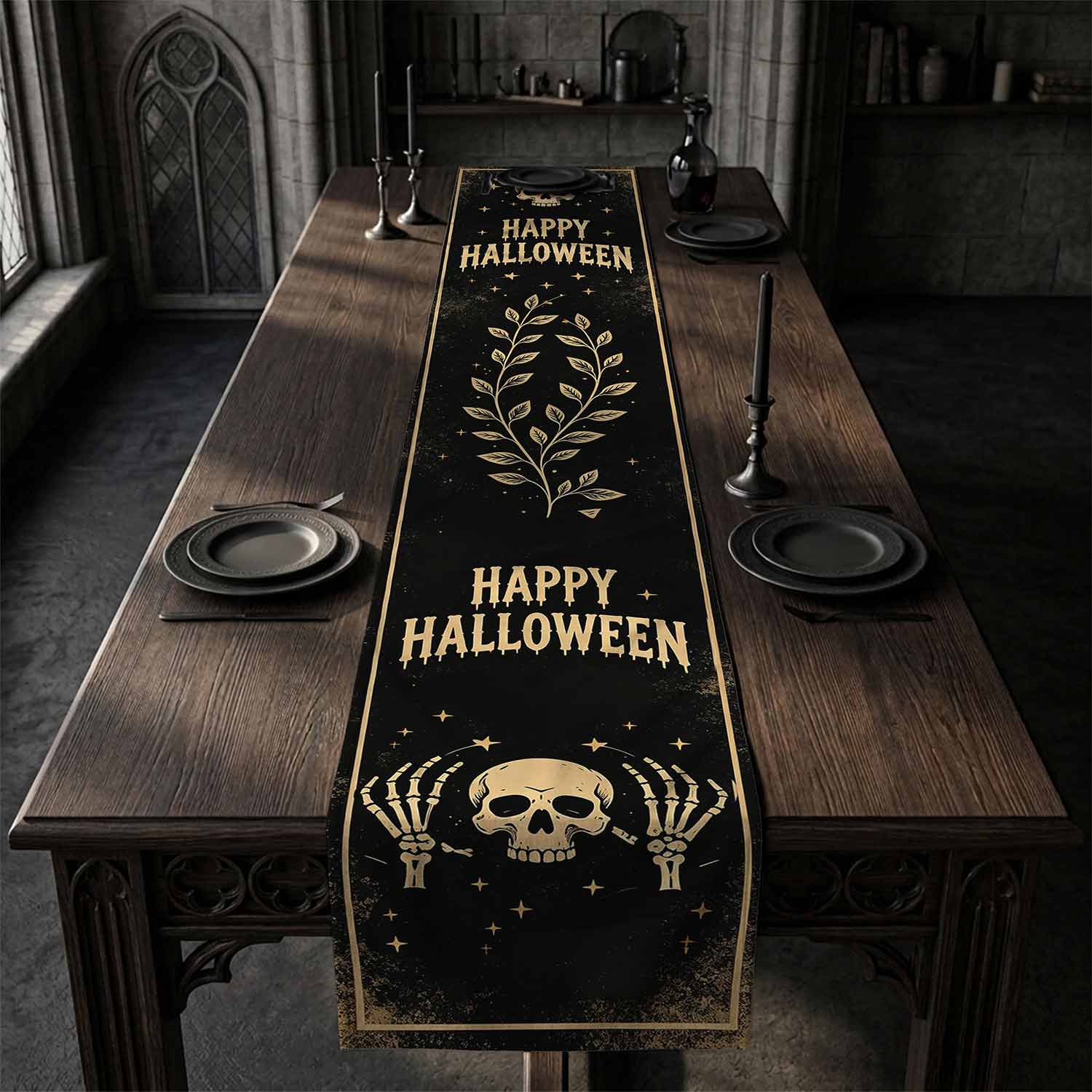 Happy Halloween Skull Table Runner