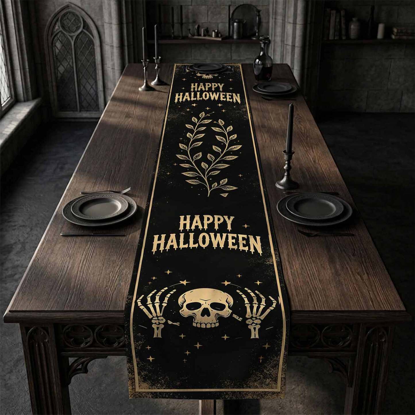 Happy Halloween Skull Table Runner