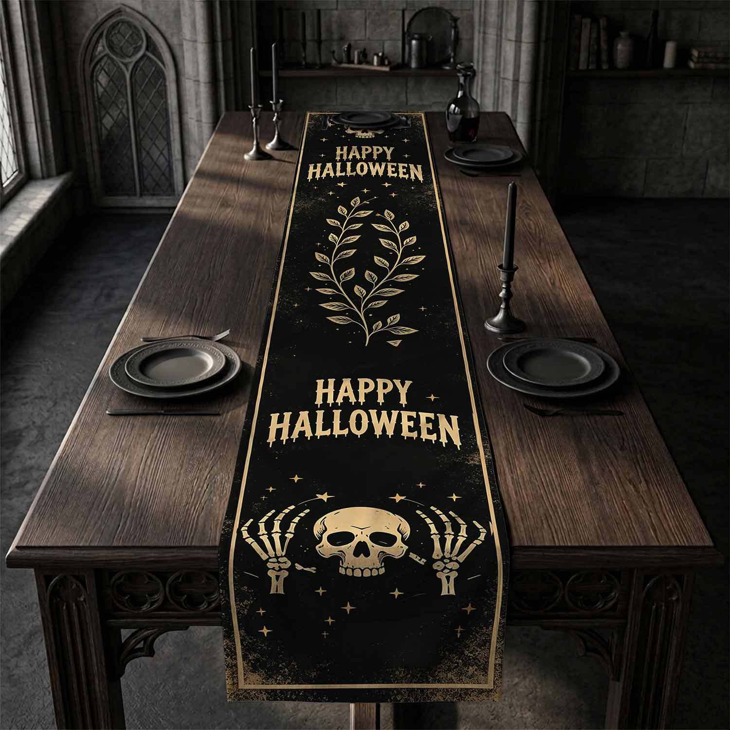 Happy Halloween Skull Table Runner
