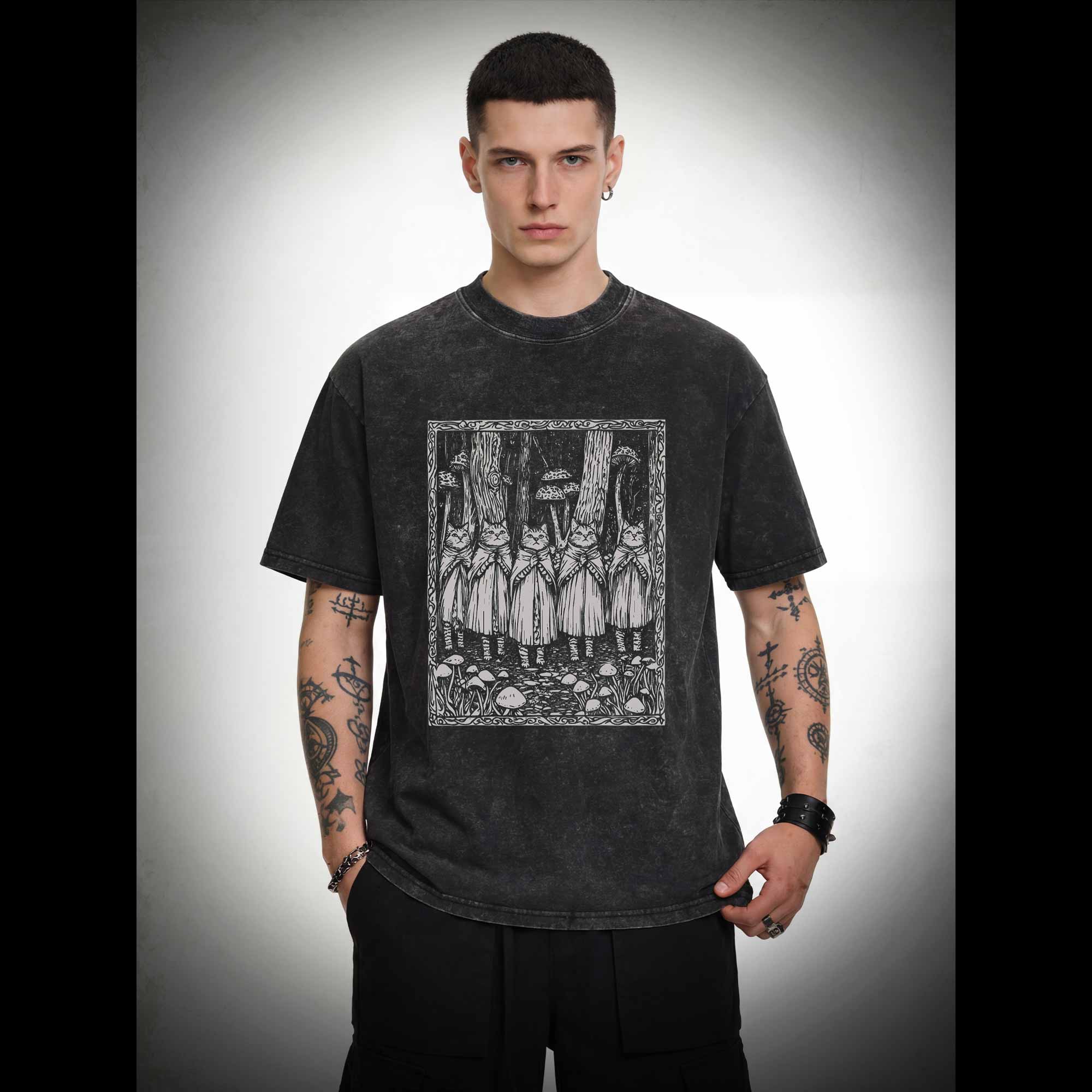 Coven of the Forest Cats Washed T-shirt