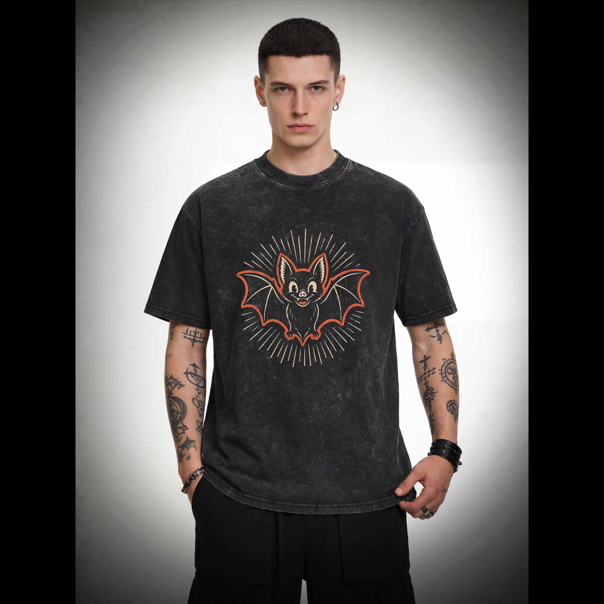 Vintage Cartoon Spooky Bat Washed T-shirt