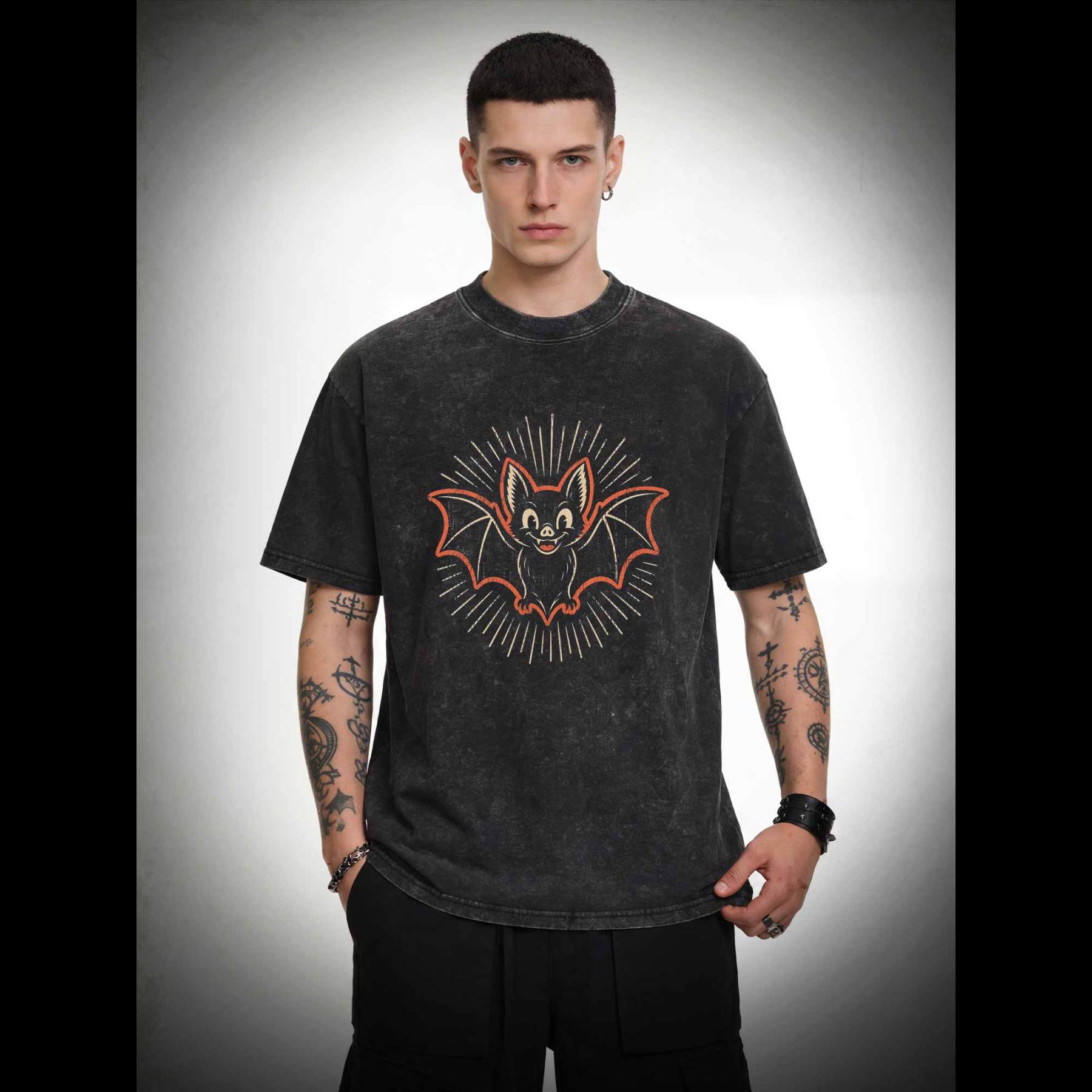 Vintage Cartoon Spooky Bat Washed T-shirt
