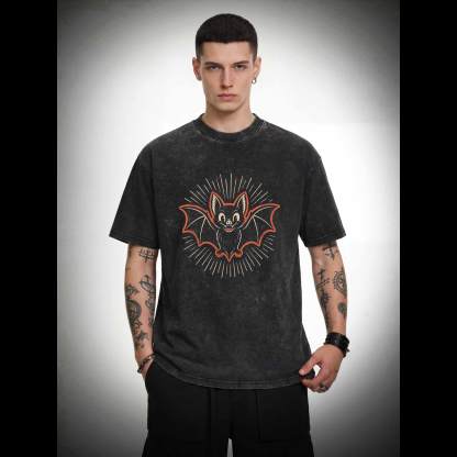 Vintage Cartoon Spooky Bat Washed T-shirt