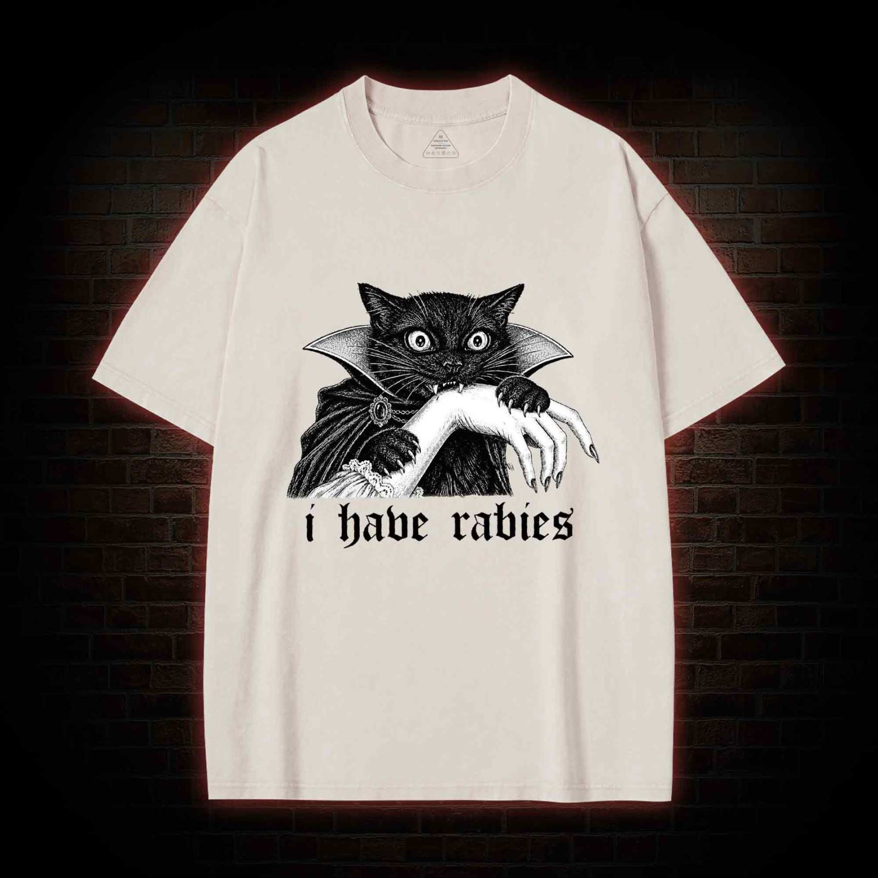 I Have Rabies Vampire Cat Washed T-shirt
