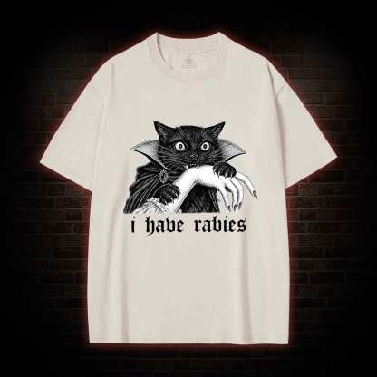 I Have Rabies Vampire Cat Washed T-shirt