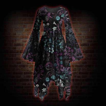 Forbidden Flora Bell-sleeve Handkerchief-hem Dress