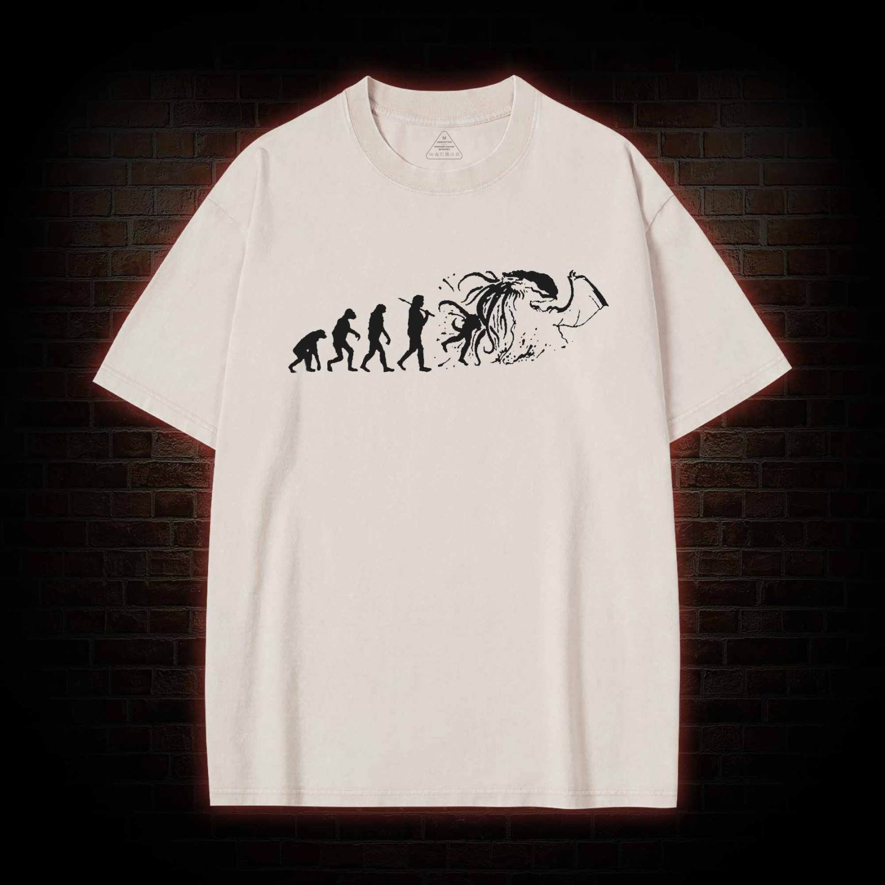 Mens Evolution of Cthulhu Funny Parody Washed T-shirt