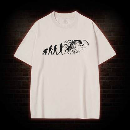 Mens Evolution of Cthulhu Funny Parody Washed T-shirt