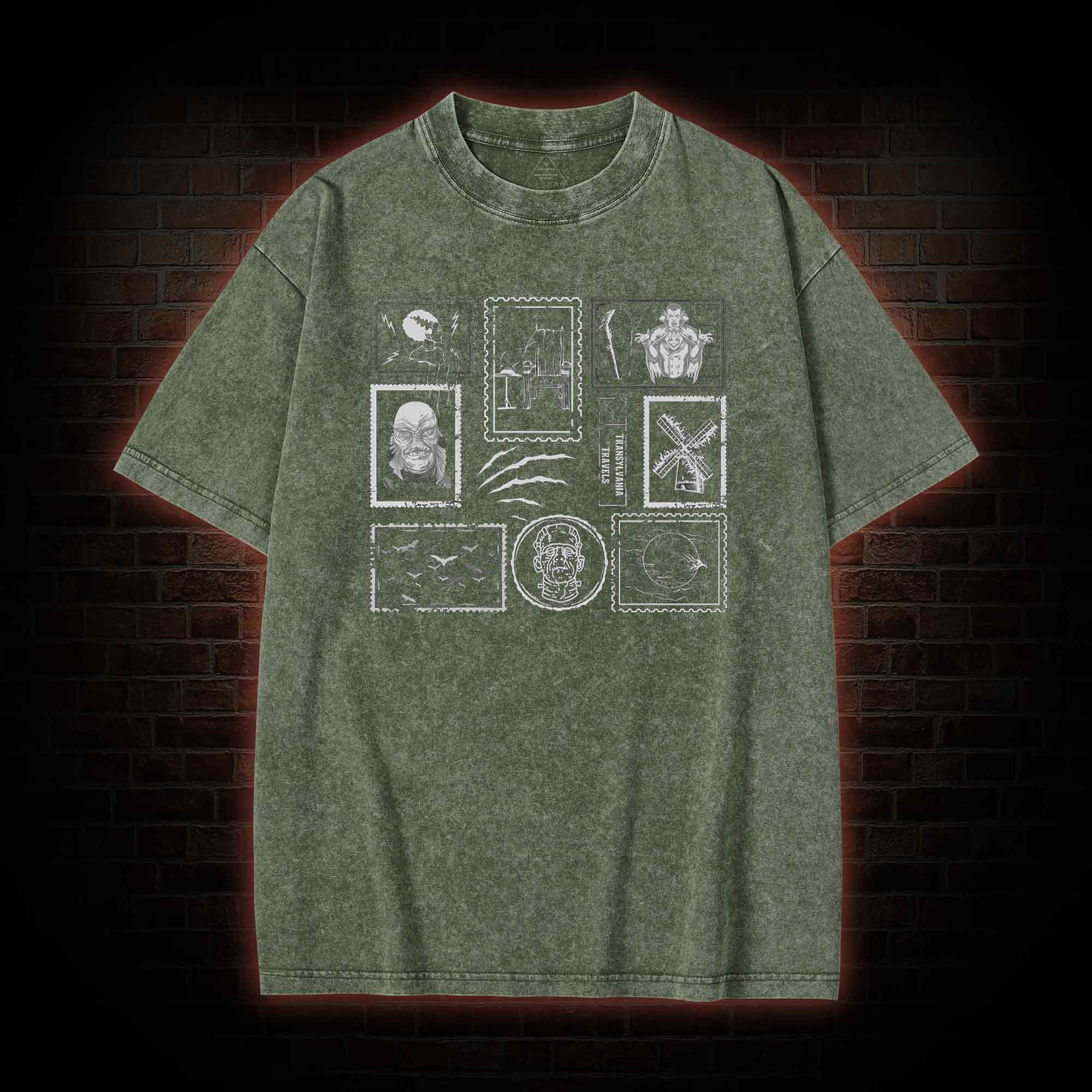 Monsters Postage Stamp Washed T-shirt