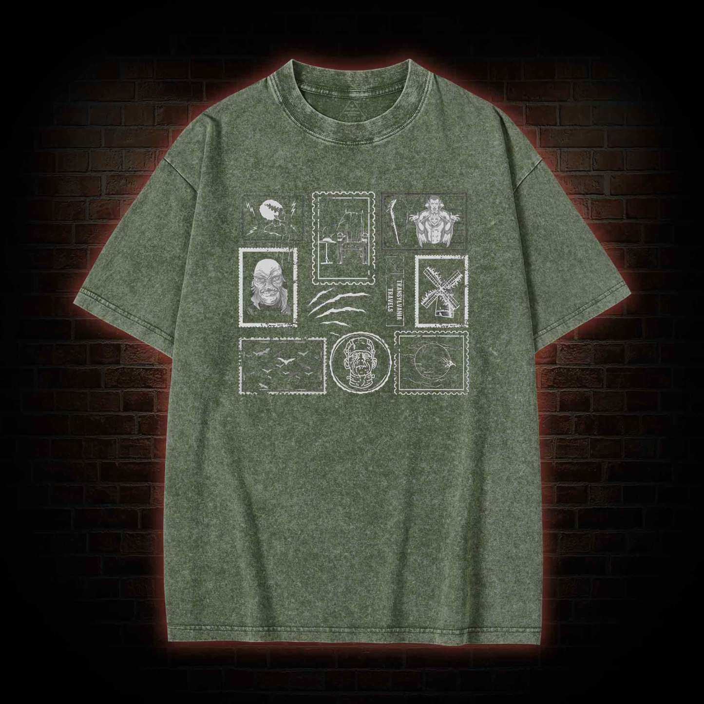 Monsters Postage Stamp Washed T-shirt