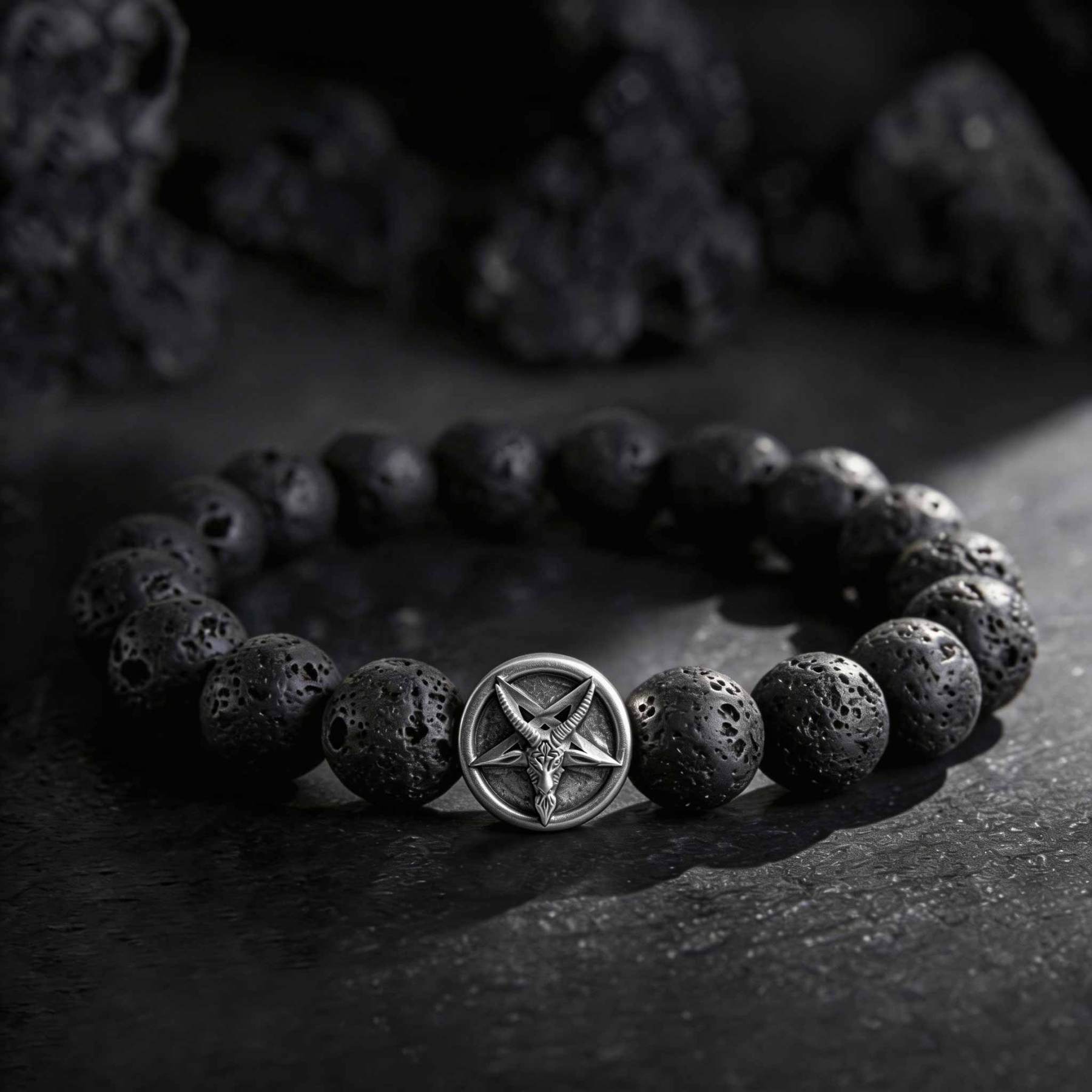 Satan Goat Lava Stone Beaded Bracelet