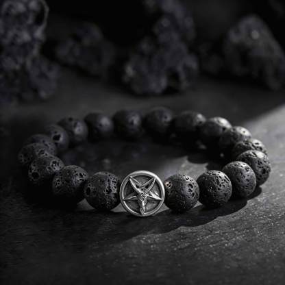 Satan Goat Lava Stone Beaded Bracelet
