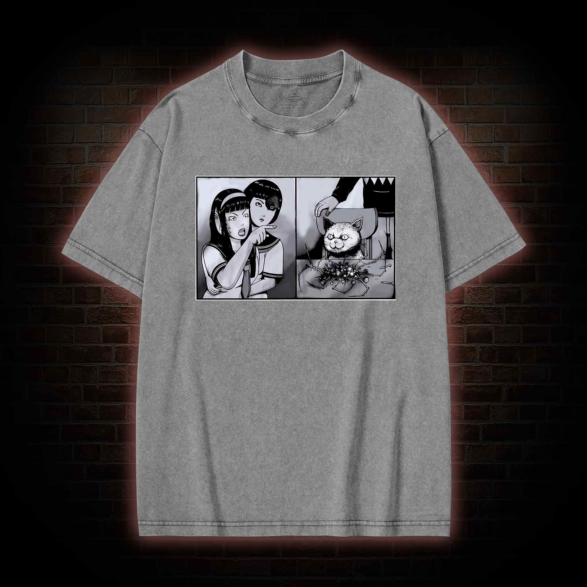 Girl Yelling at a Creepy Cat Washed T-shirt