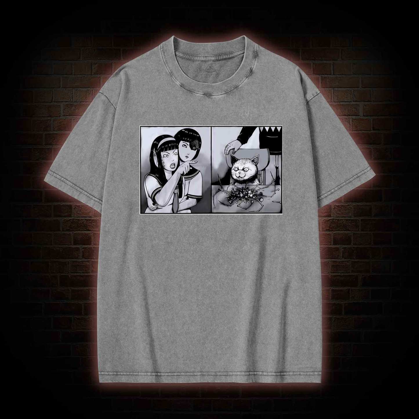 Girl Yelling at a Creepy Cat Washed T-shirt