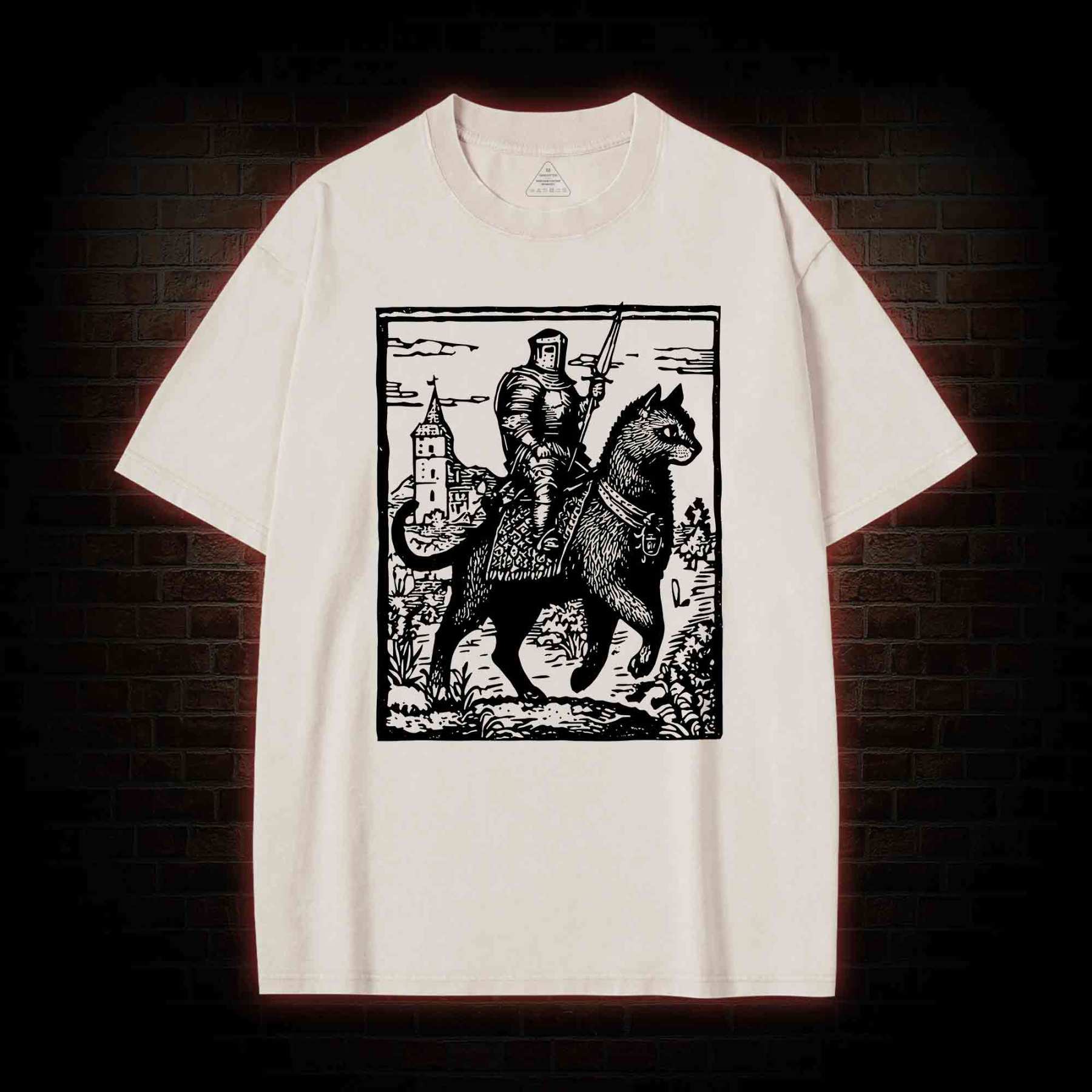 Knight Cat Rider Washed T-shirt