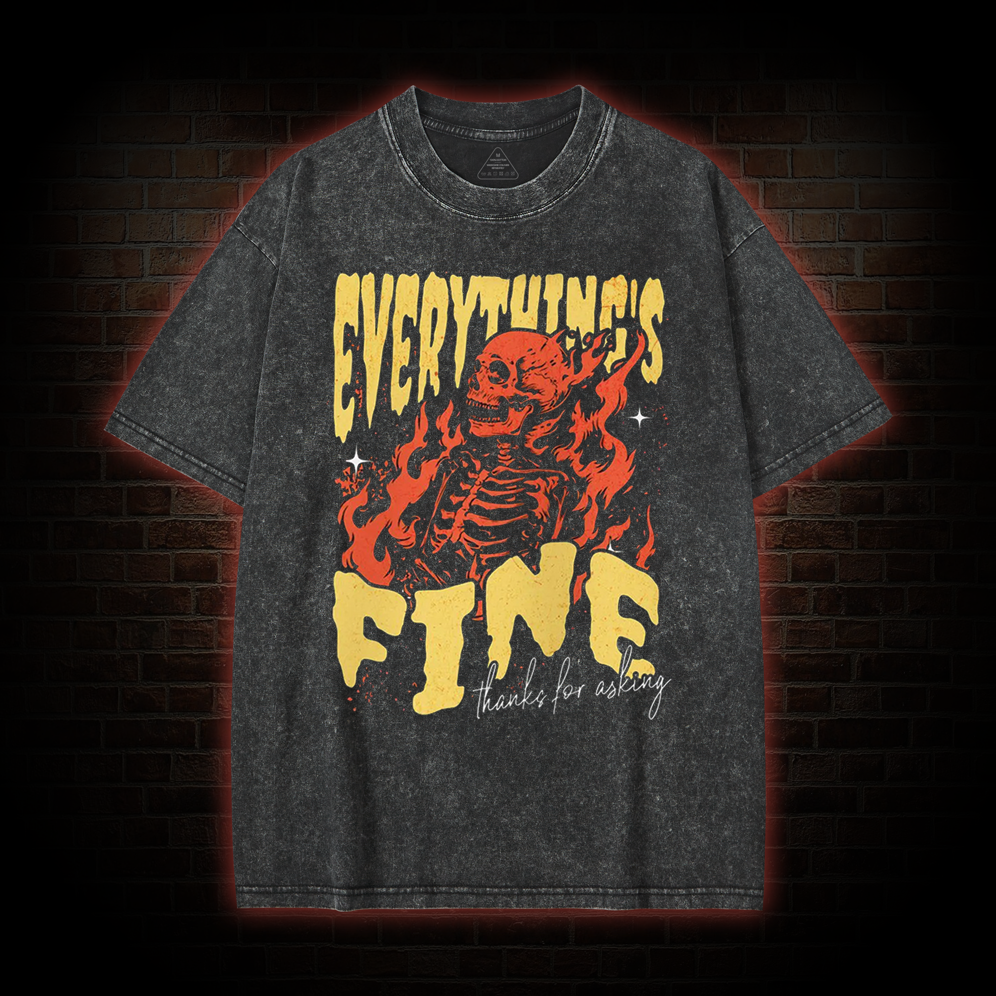 Everything's Fine Skeleton Washed T-shirt