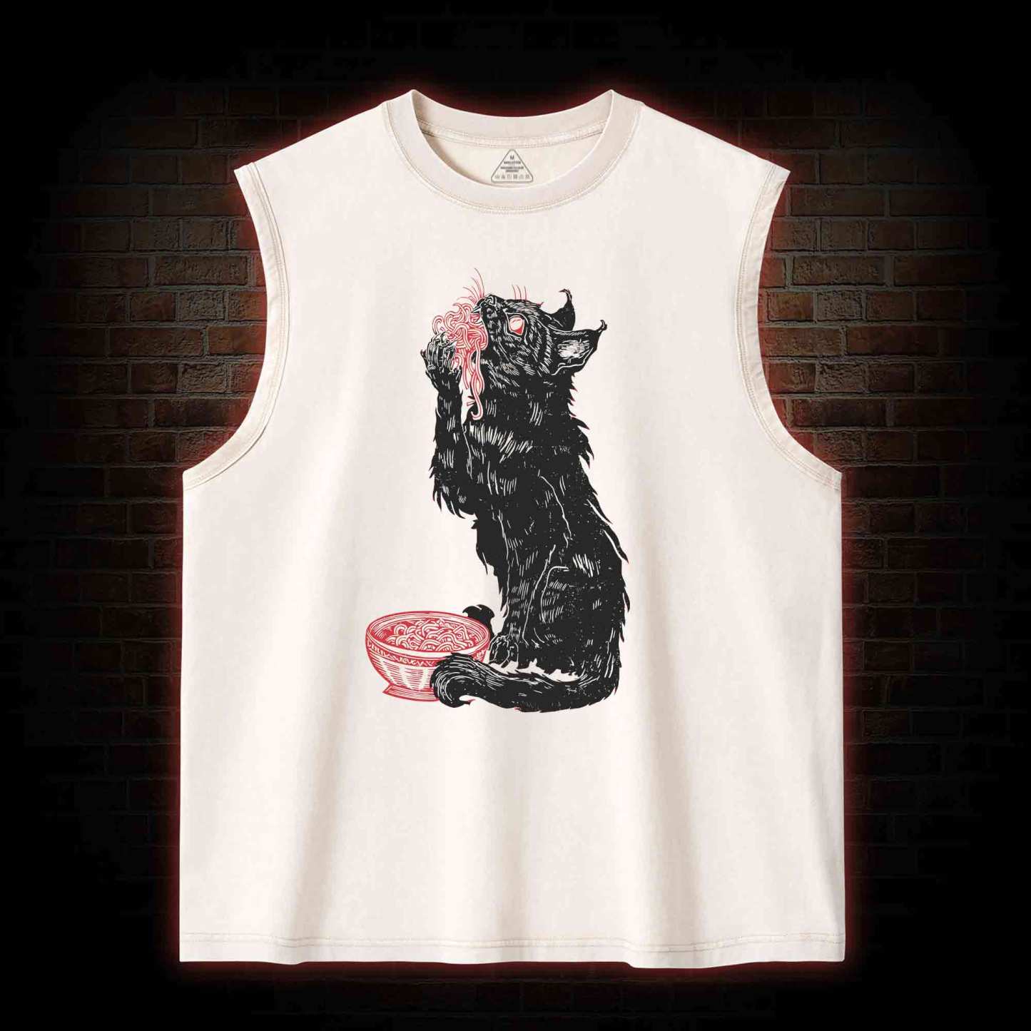 Cat Eating Noodles Washed Tank Top